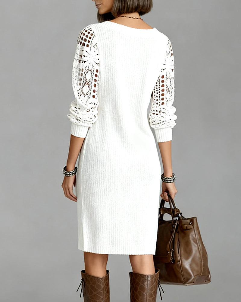 Robe en Dentelle à Manches Longues avec Décolleté en V
