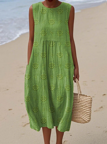 Robe Midi Brodée Rose
