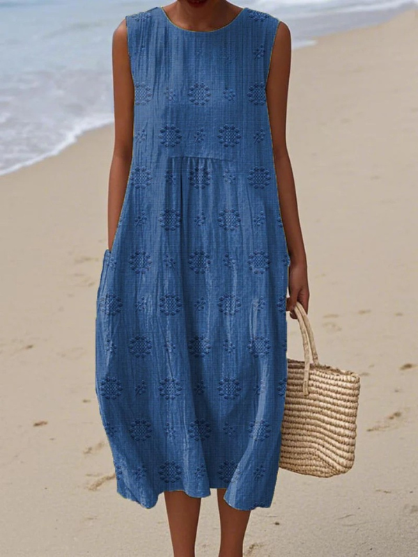 Robe Midi Brodée Rose